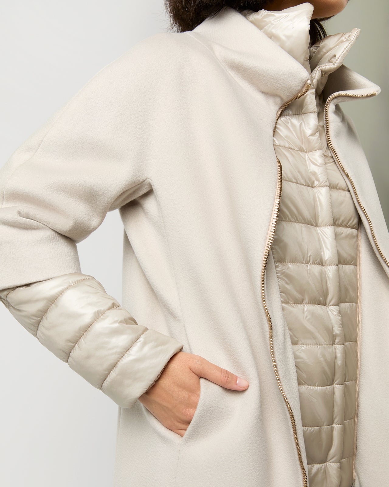 Mixed Media Cocoon Coat in Champagne | Shop Ann Mashburn