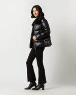 Load image into Gallery viewer, Shiny Nylon Short Jacket With Faux Fur in Black
