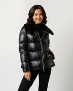 Load image into Gallery viewer, Shiny Nylon Short Jacket With Faux Fur in Black
