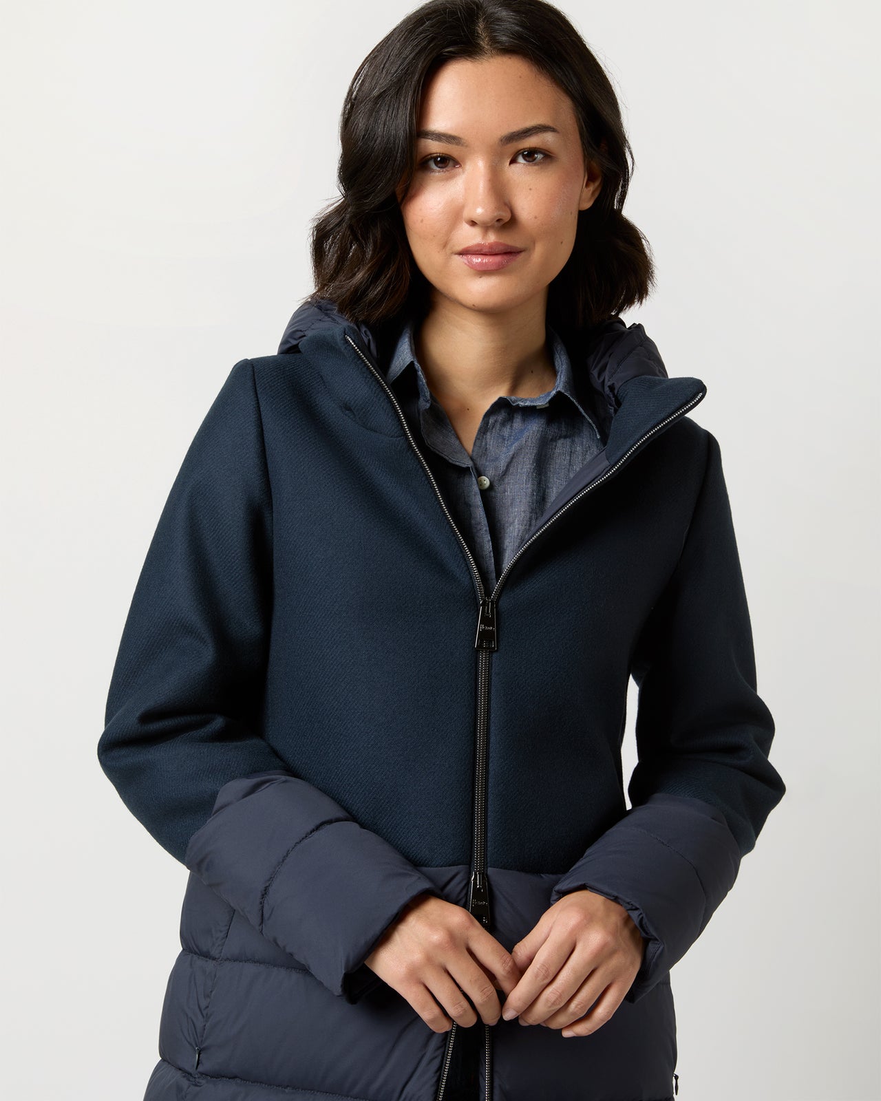 Mixed Media Quilted Coat in Navy | Shop Ann Mashburn
