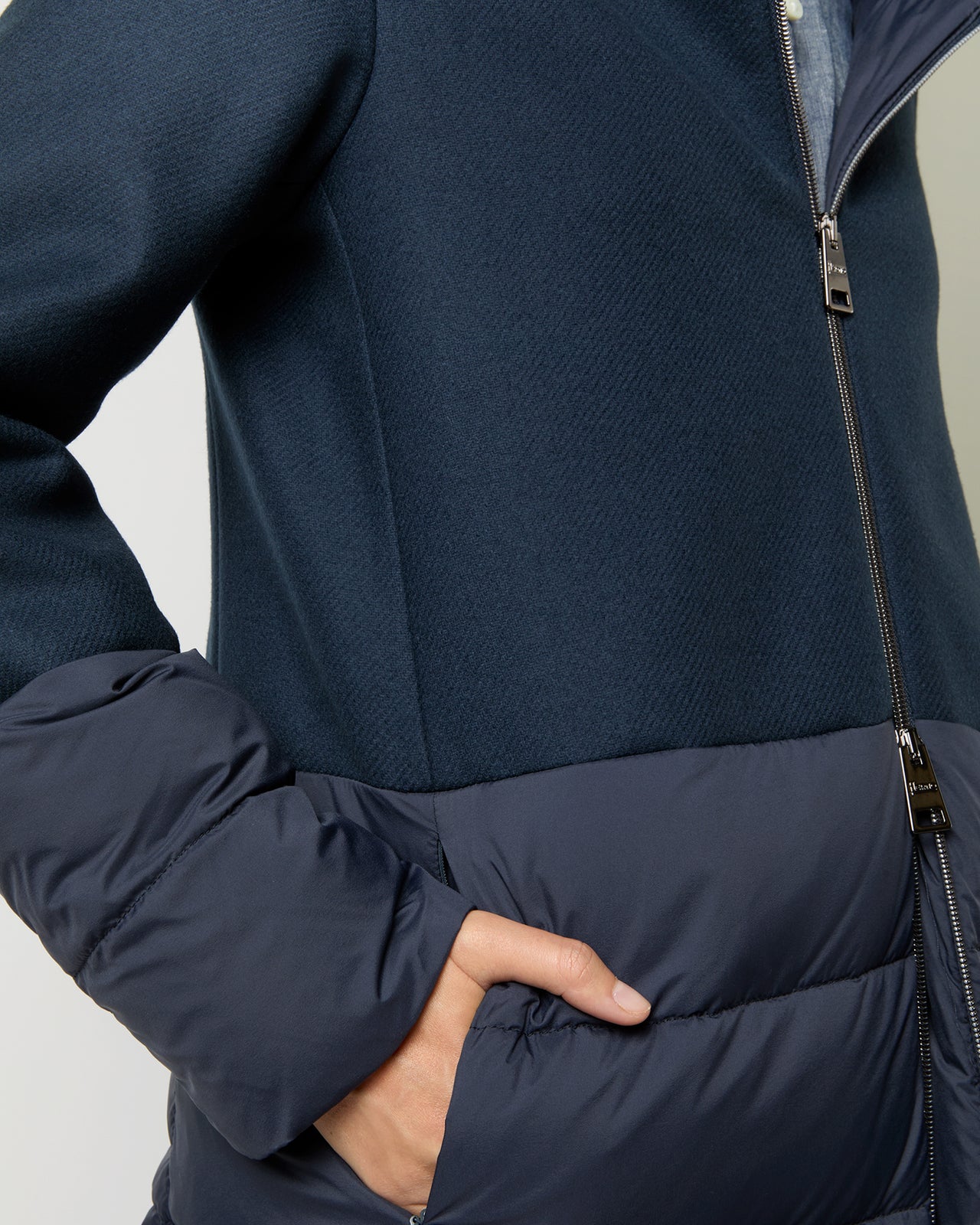 Mixed Media Quilted Coat in Navy | Shop Ann Mashburn