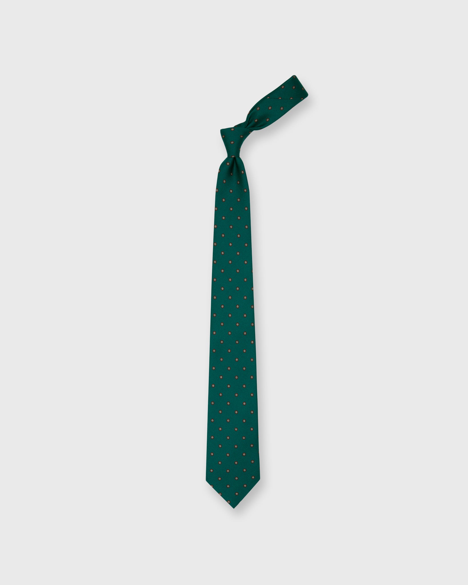 Silk Print Tie in Pine/Red Foulard