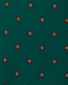 Silk Print Tie in Pine/Red Foulard