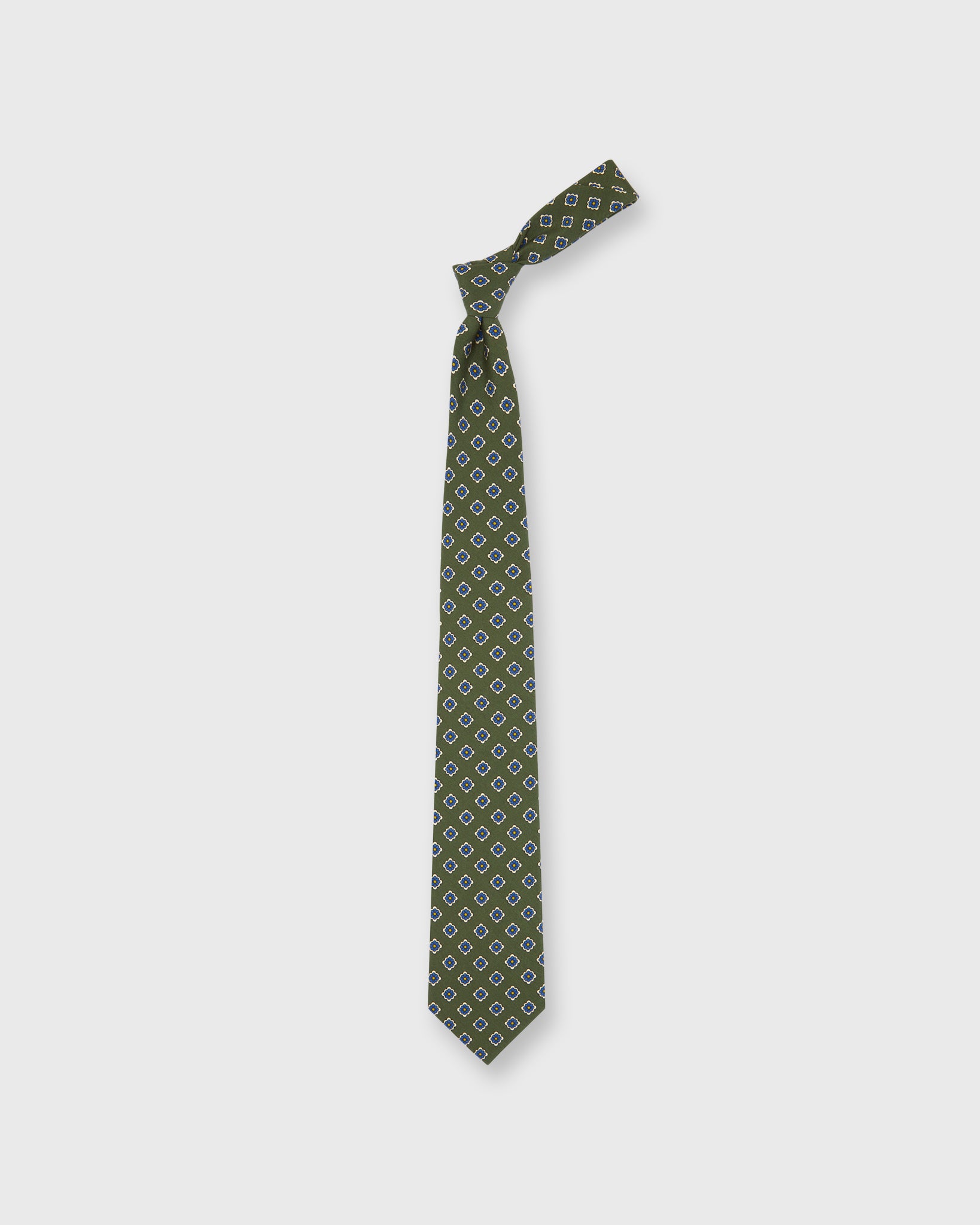 Silk Print Tie in Green/Blue/Butter Flower