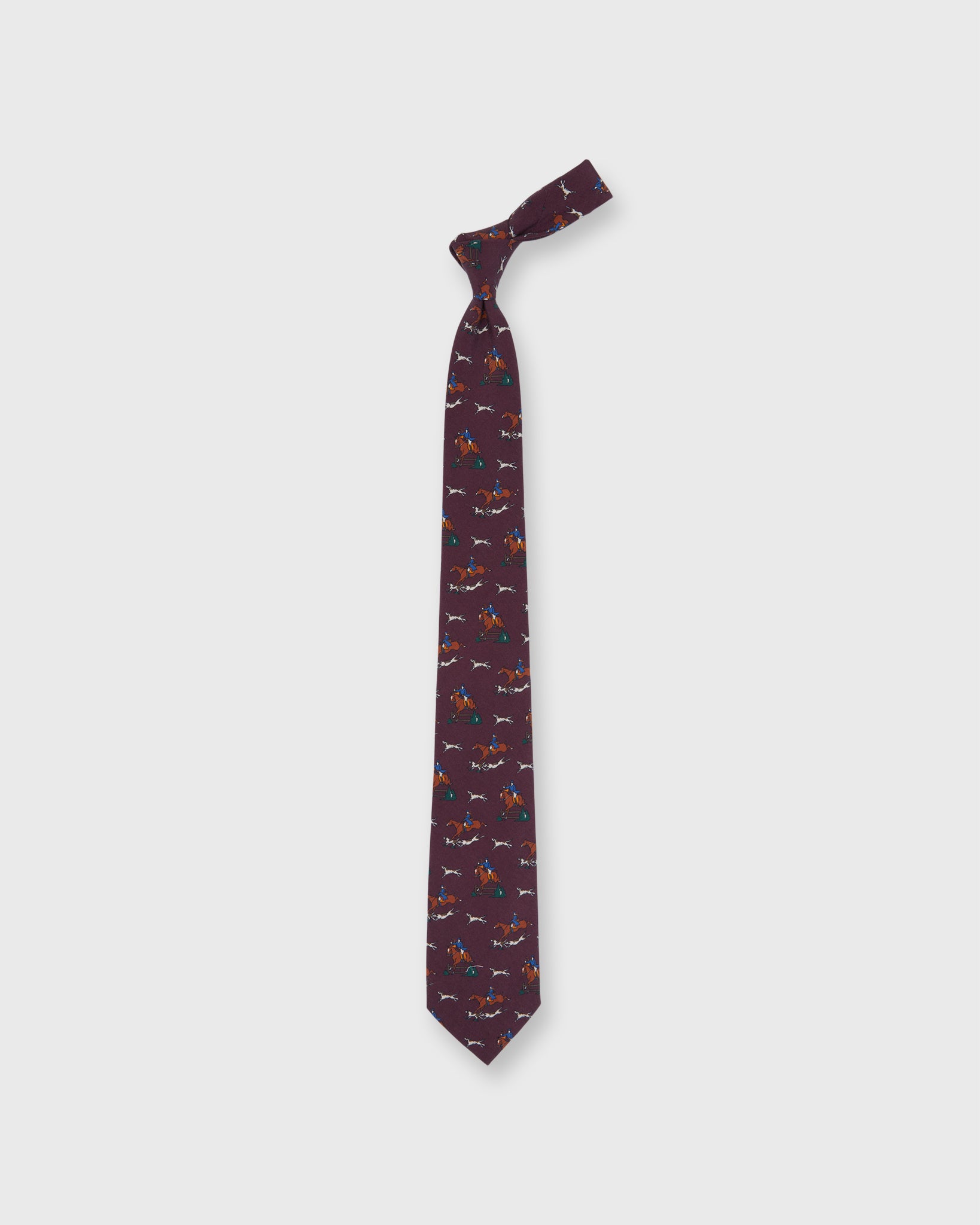 Silk Print Tie in Burgundy Fox Hunt