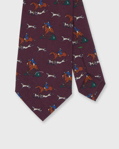 Silk Print Tie in Burgundy Fox Hunt