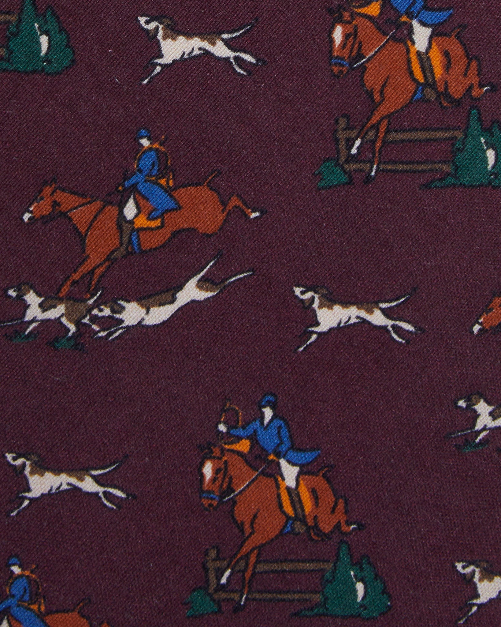 Silk Print Tie in Burgundy Fox Hunt