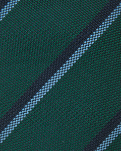 Silk Woven Tie in Lovat/Sky/Navy Stripe