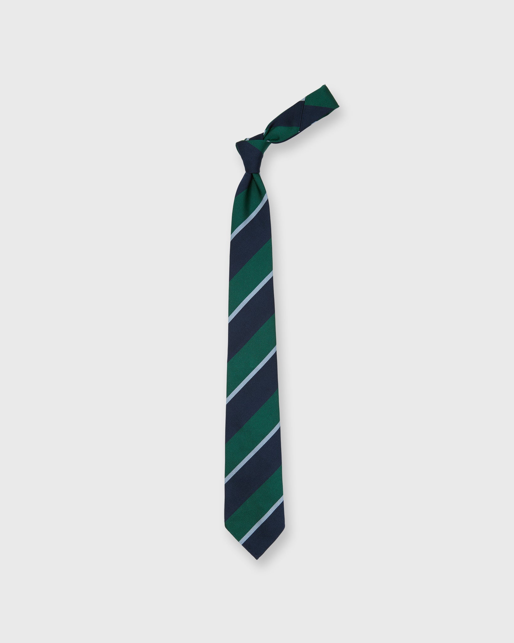 Silk Woven Tie in Green/Navy/Mist Stripe