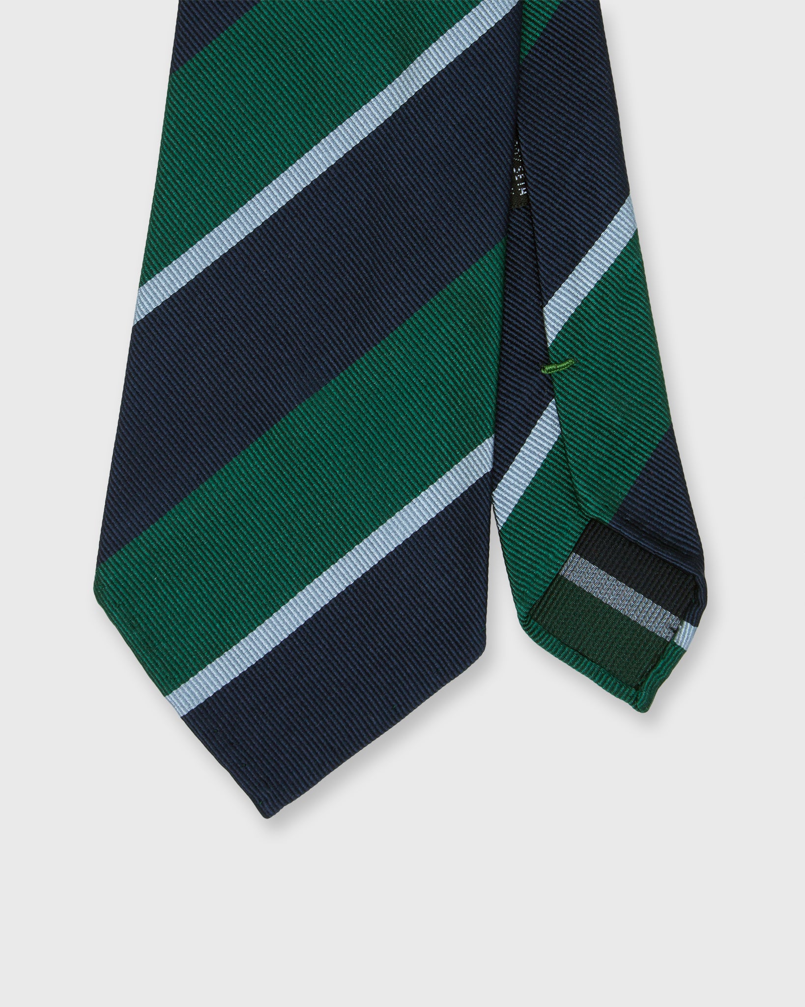 Silk Woven Tie in Green/Navy/Mist Stripe