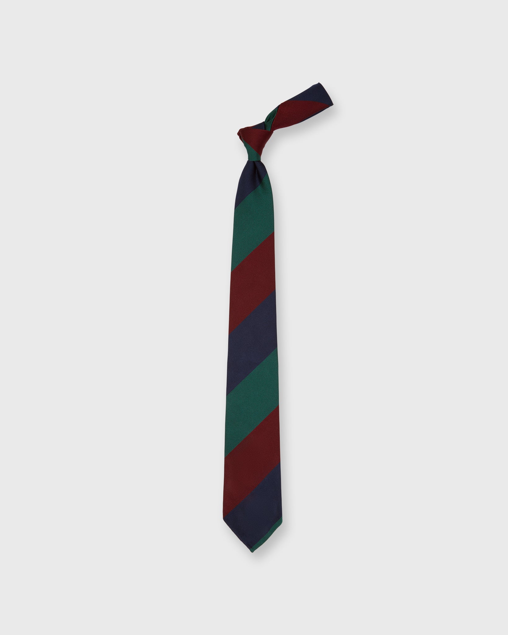 Silk Woven Tie in Navy/Green/Brick Stripe