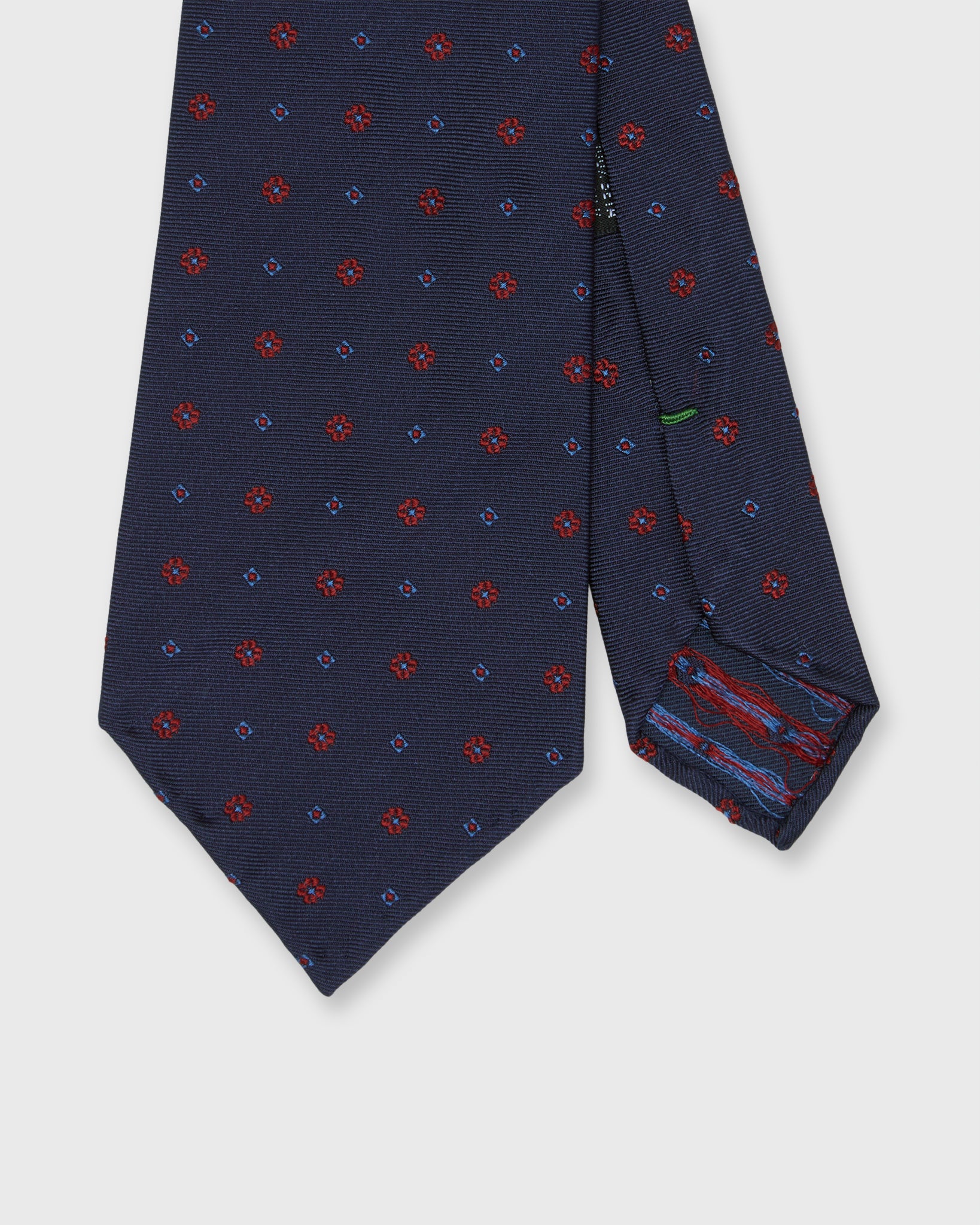 Silk Woven Tie in Navy/Red/Sky Foulard