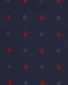 Silk Woven Tie in Navy/Red/Sky Foulard