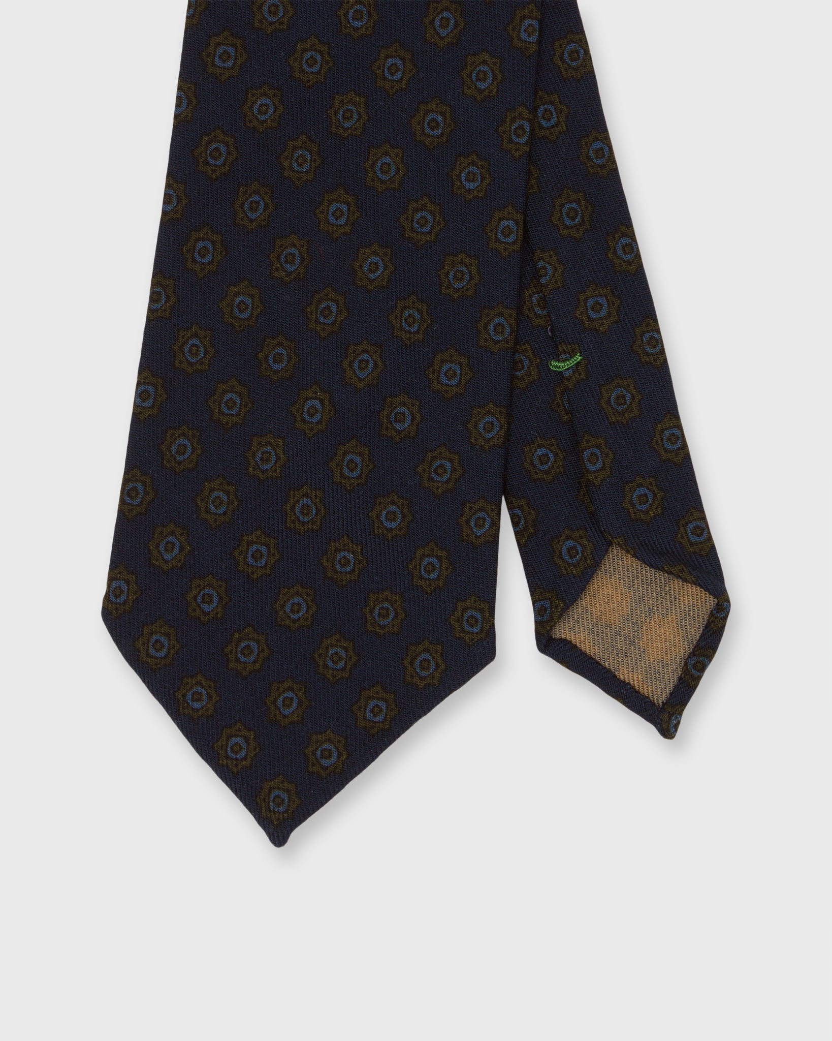 Wool Print Tie in Midnight/Olive/Blue Medallion