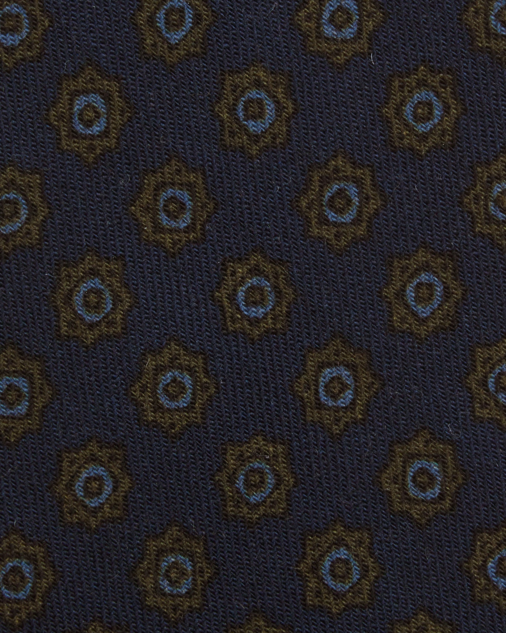 Wool Print Tie in Midnight/Olive/Blue Medallion