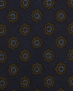 Wool Print Tie in Midnight/Olive/Blue Medallion