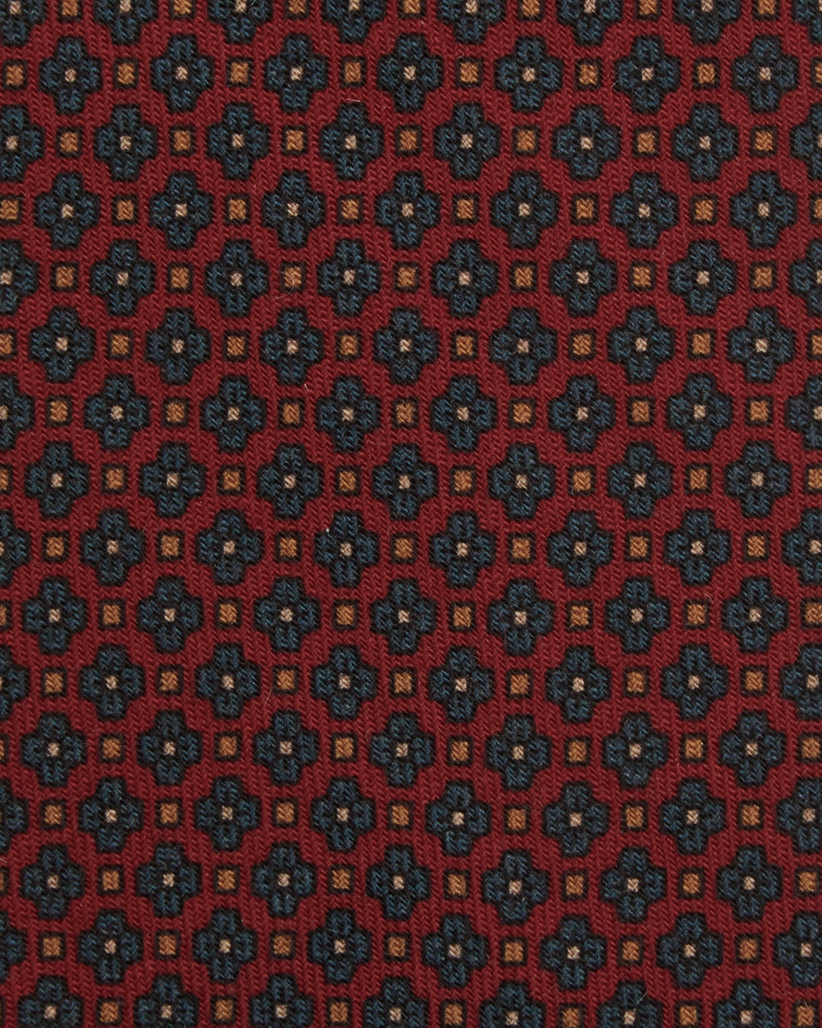 Wool Print Tie in Red/Lovat/Gold Flower