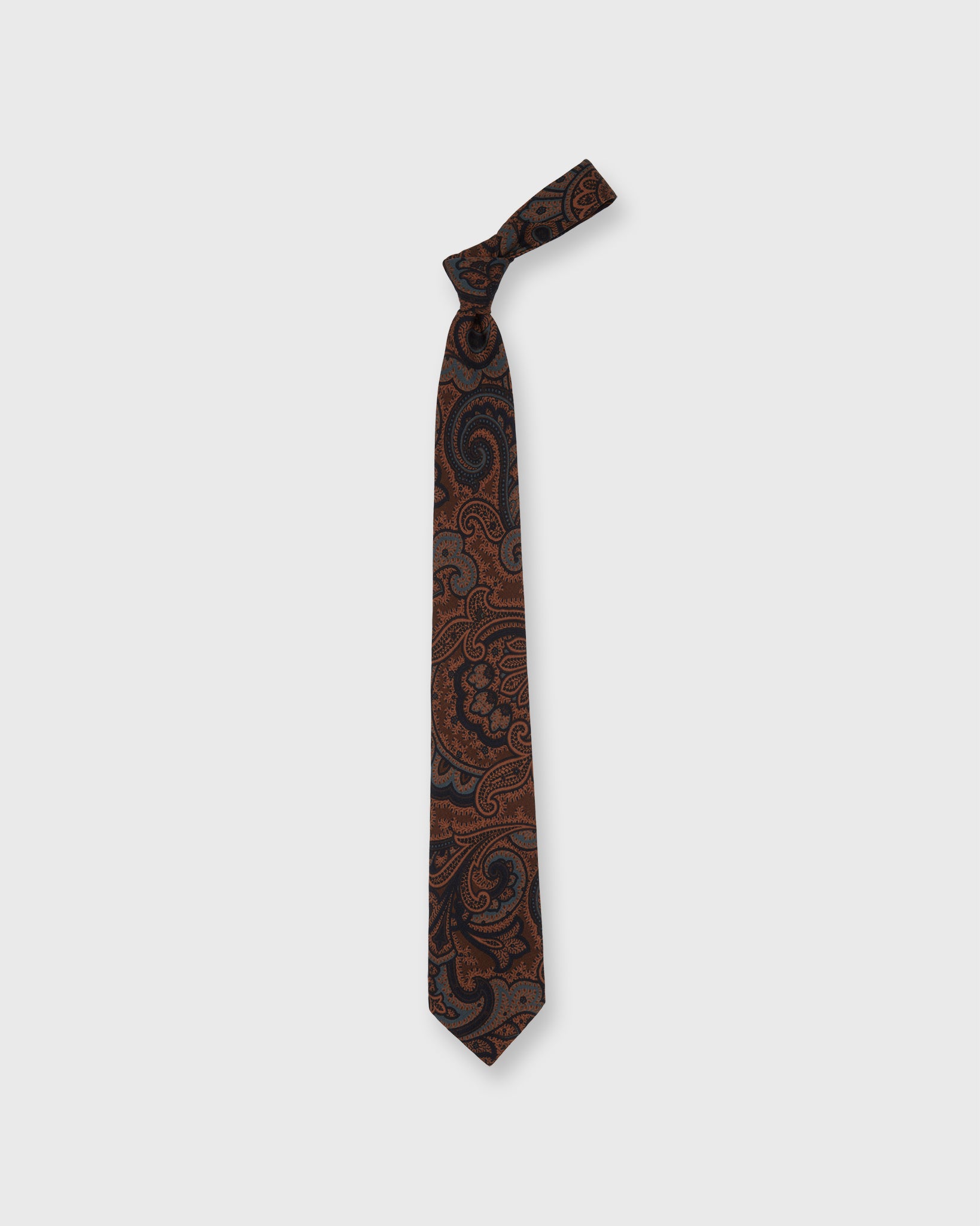 Wool Print Tie in Brown/Navy Large Paisley