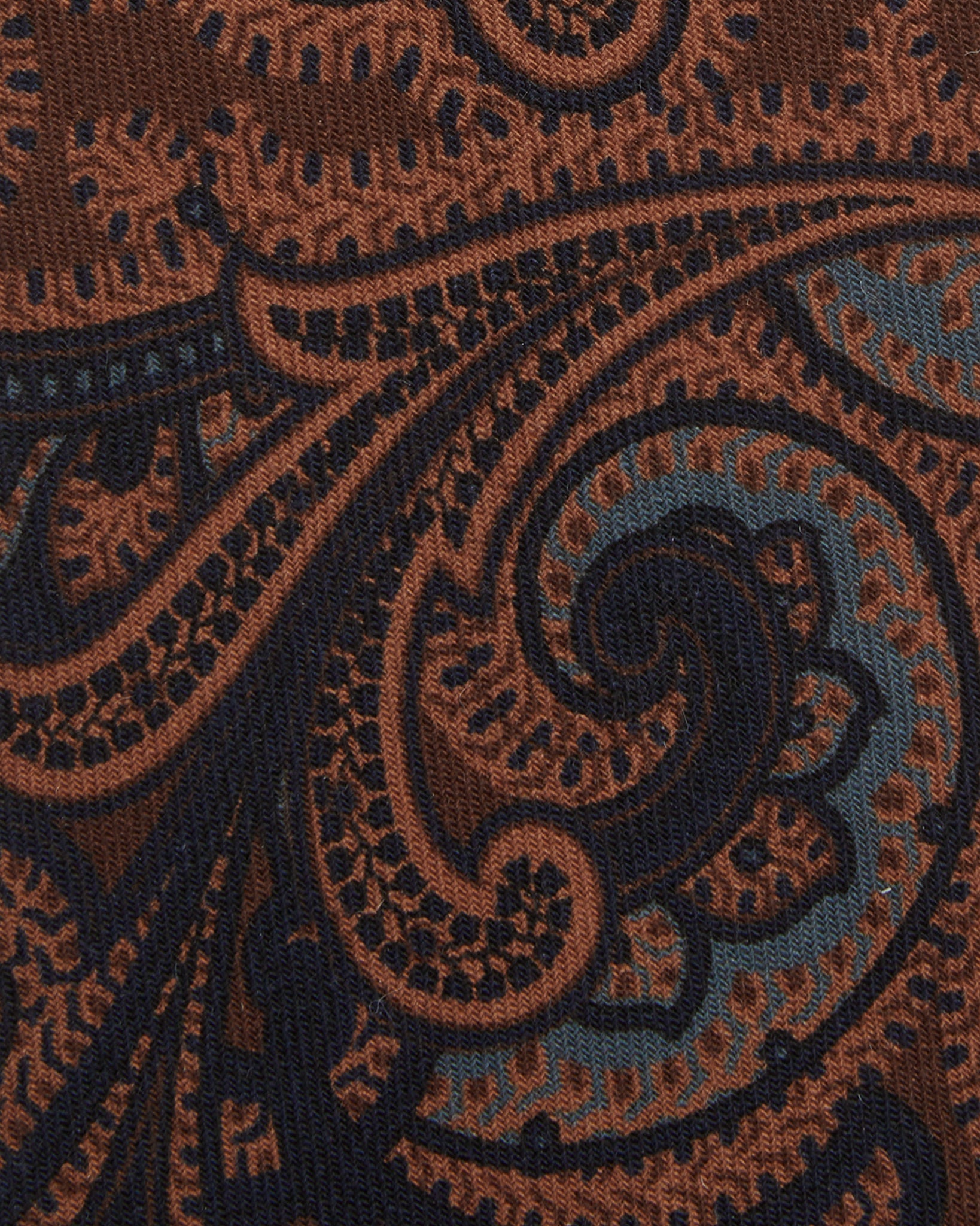 Wool Print Tie in Brown/Navy Large Paisley