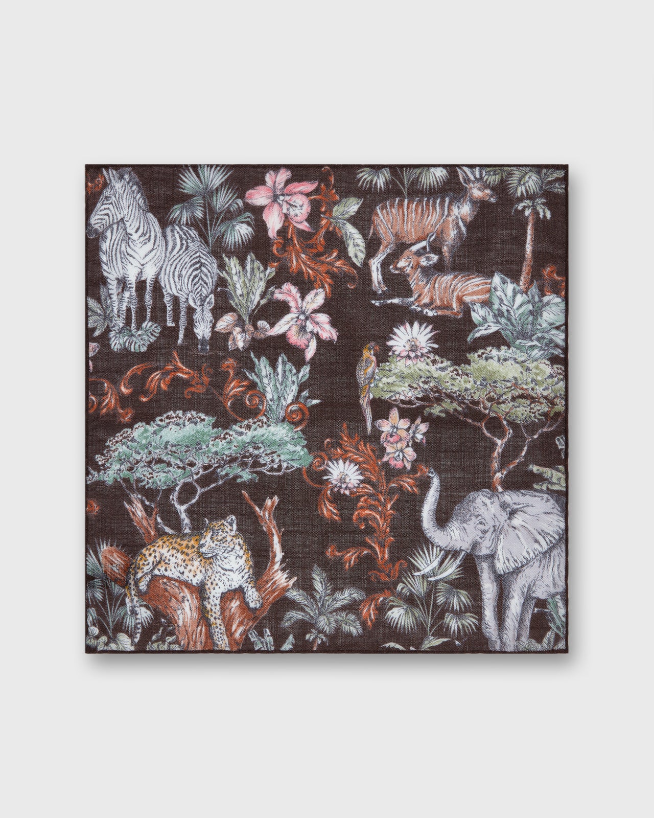 Hand-Rolled Wool/Silk Pocket Square in Brown Safari