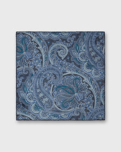 Wool/Silk Pocket Square in Navy/Mid Blue Paisley