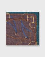 Load image into Gallery viewer, Wool/Silk Pocket Square in Chestnut/Aegean/Blue Equestrian
