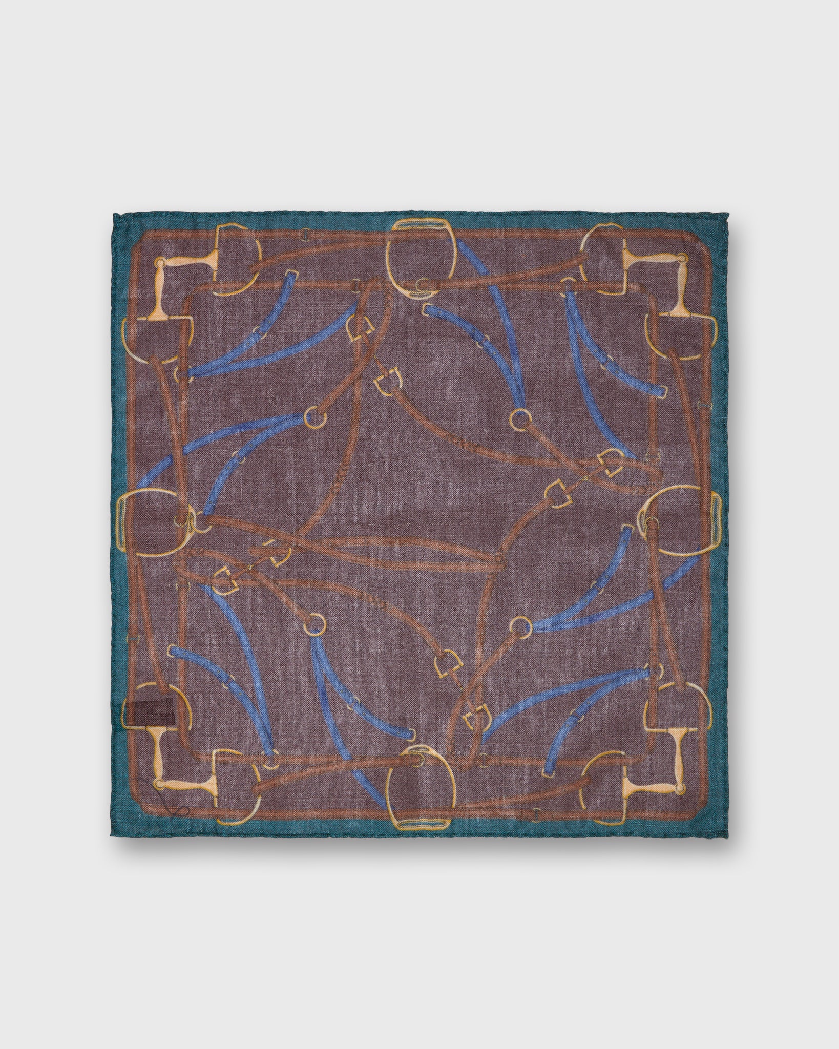 Wool/Silk Pocket Square in Chestnut/Aegean/Blue Equestrian