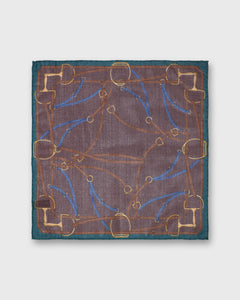 Wool/Silk Pocket Square in Chestnut/Aegean/Blue Equestrian