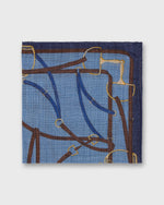 Load image into Gallery viewer, Wool/Silk Pocket Square in Sky/Navy/Brown Equestrian
