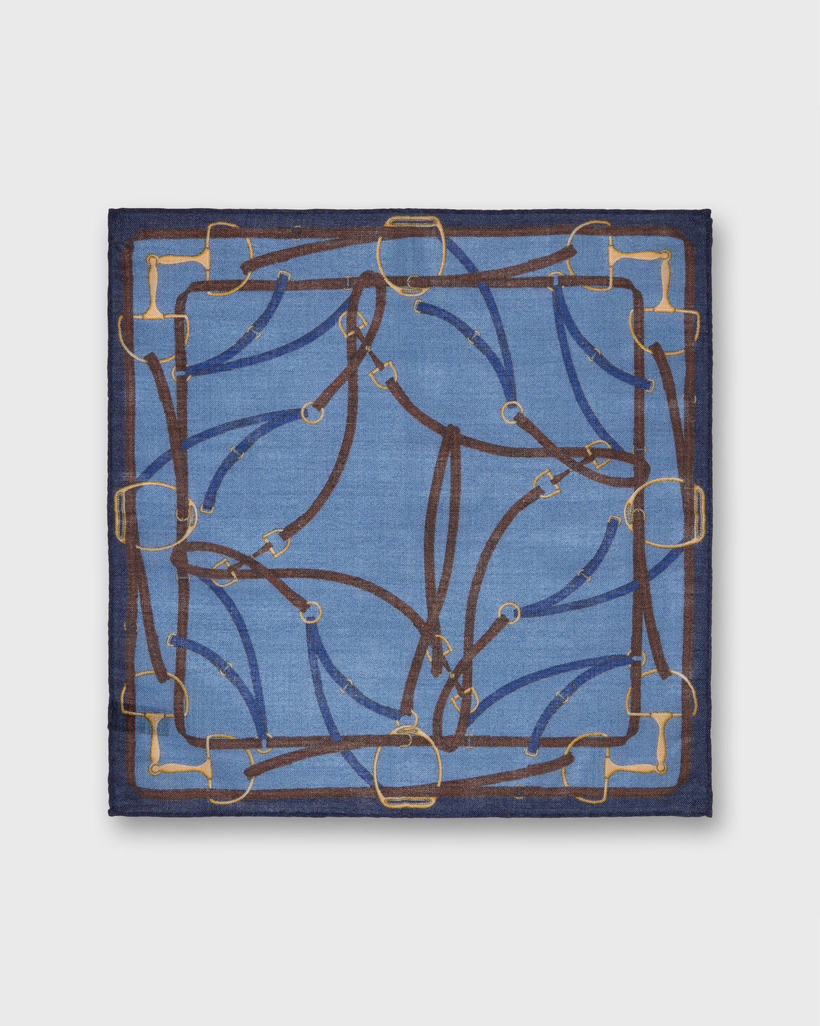 Wool/Silk Pocket Square in Sky/Navy/Brown Equestrian