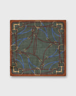 Load image into Gallery viewer, Wool/Silk Pocket Square in Olive/Orange/Blue Equestrian
