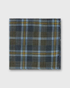 Wool/Silk Pocket Square in Smoke/Sky/Yellow Plaid