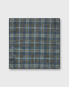 Wool/Silk Pocket Square in Smoke/Sky/Yellow Plaid