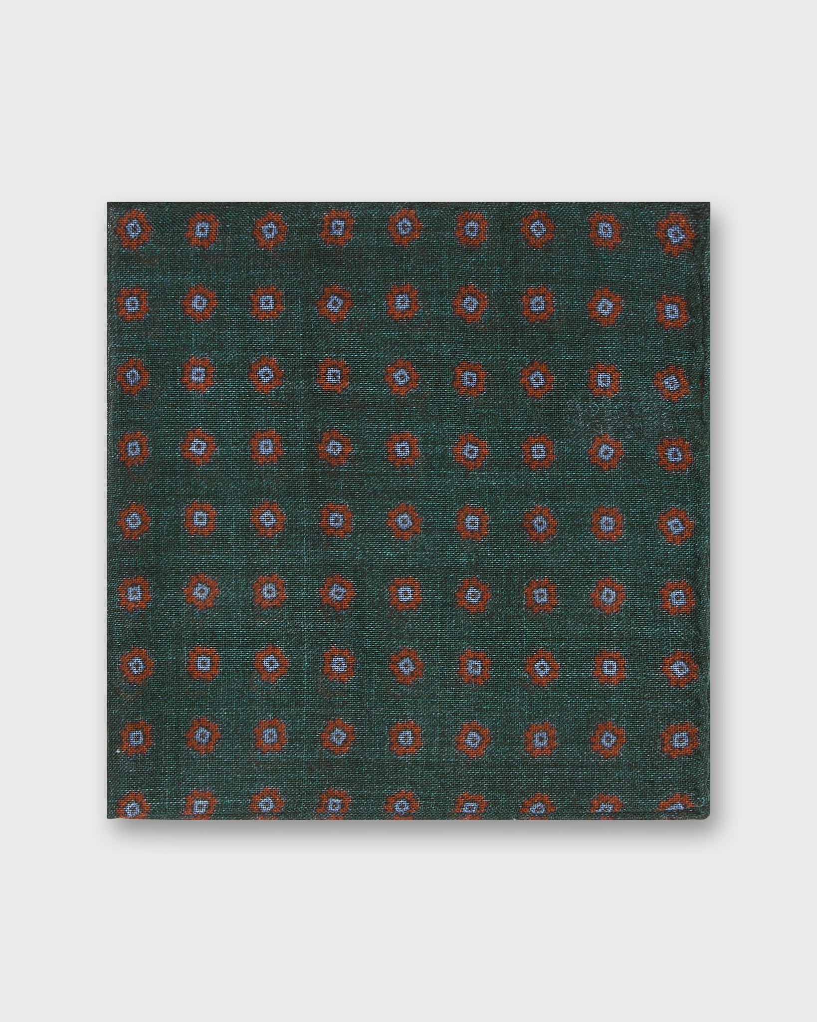 Wool/Silk Pocket Square in Green/Orange/Sky Foulard