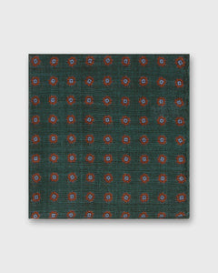 Wool/Silk Pocket Square in Green/Orange/Sky Foulard