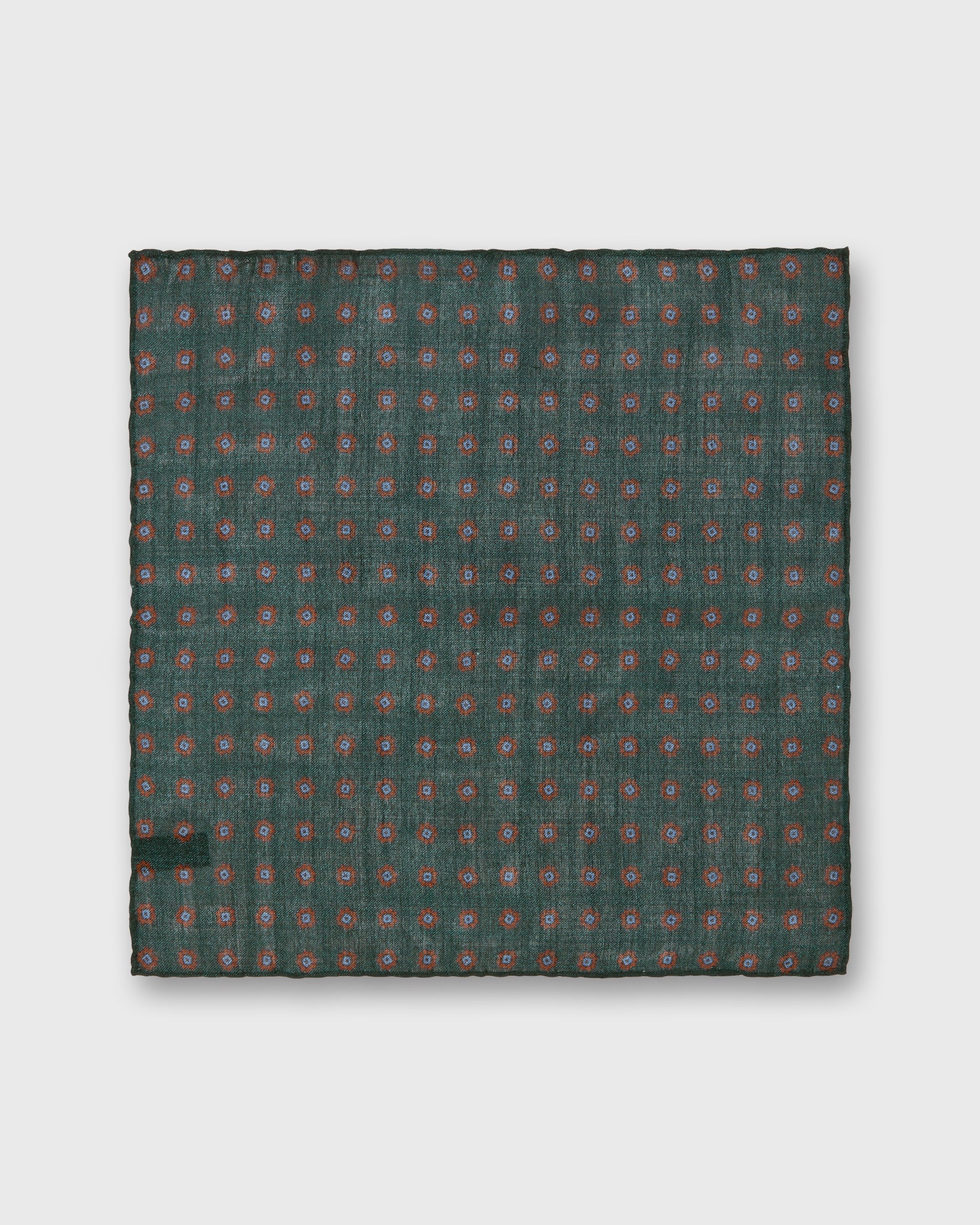 Wool/Silk Pocket Square in Green/Orange/Sky Foulard