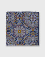 Load image into Gallery viewer, Wool/Silk Pocket Square in Navy/Dusty Rose/Yellow Mosaic
