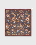 Load image into Gallery viewer, Wool/Silk Pocket Square in Rust/Gold/Blue Floral
