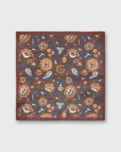 Wool/Silk Pocket Square in Rust/Gold/Blue Floral