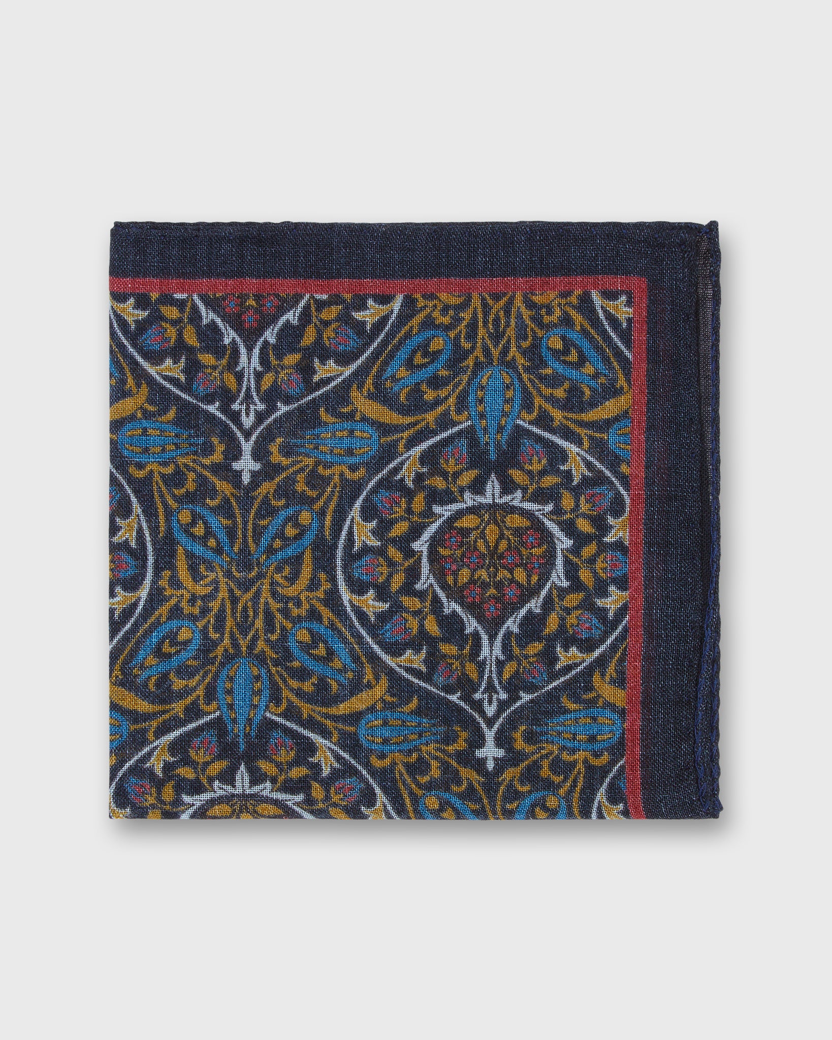 Wool/Silk Pocket Square in Midnight/Blue/Red Tapestry