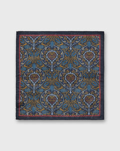 Wool/Silk Pocket Square in Midnight/Blue/Red Tapestry