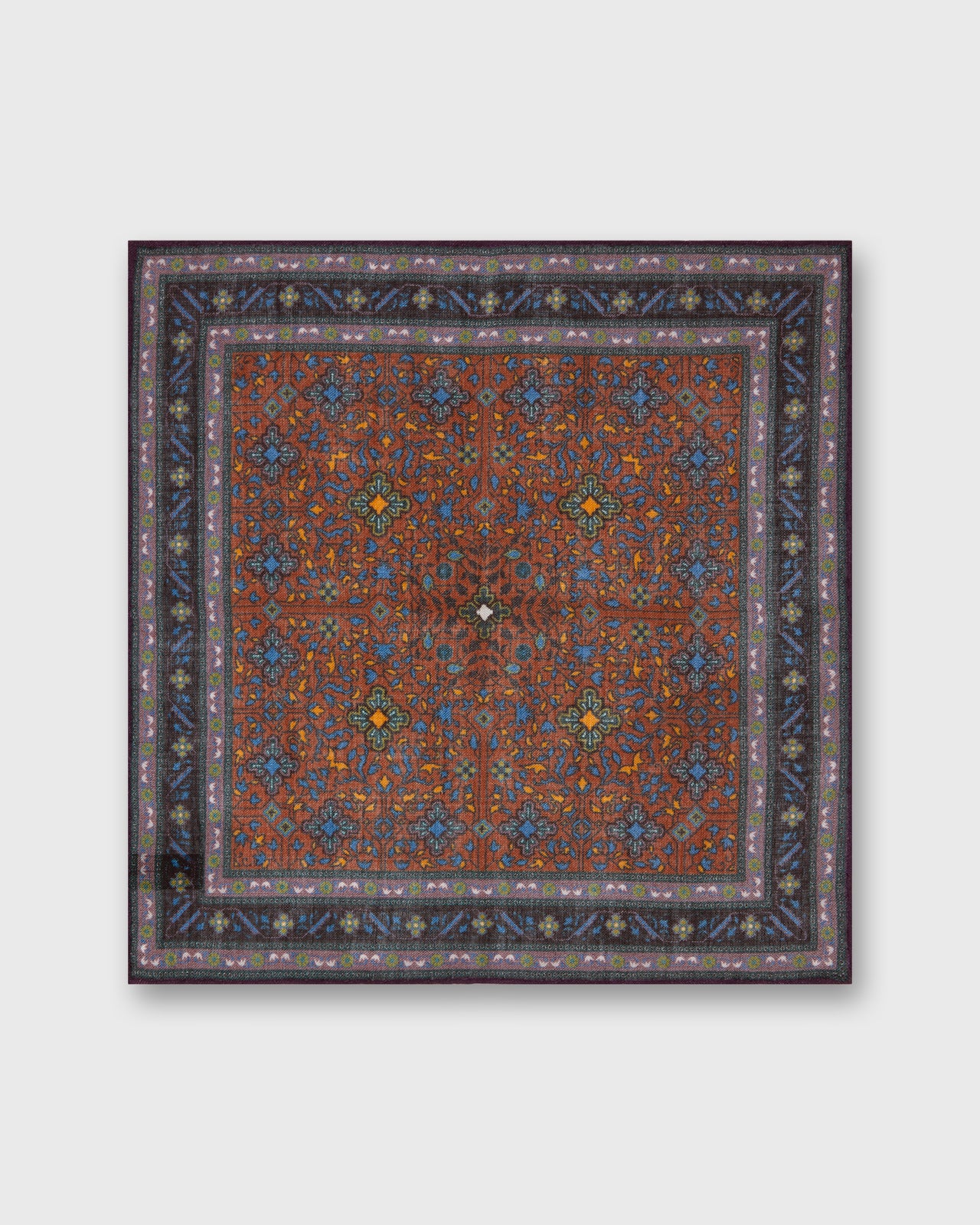 Hand-Rolled Wool/Silk Pocket Square in Orange/Dusty Rose/Midnight Mosaic