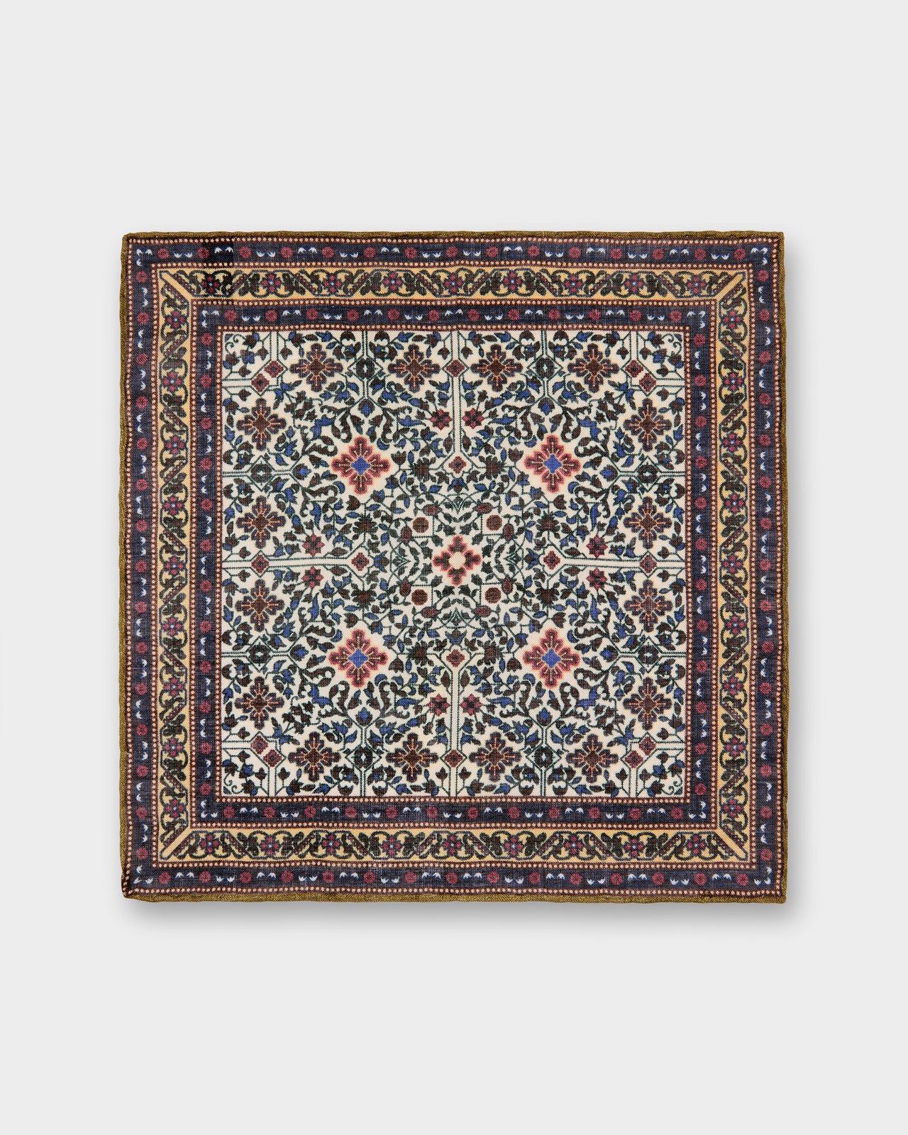 Wool/Silk Pocket Square in Bone/Blue/Butter Mosaic
