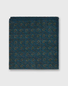 Wool/Silk Pocket Square in Blue/Brown Paisley