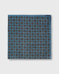 Wool/Silk Pocket Square in Cornflower/Brown/Green Foulard