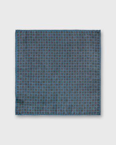 Wool/Silk Pocket Square in Cornflower/Brown/Green Foulard