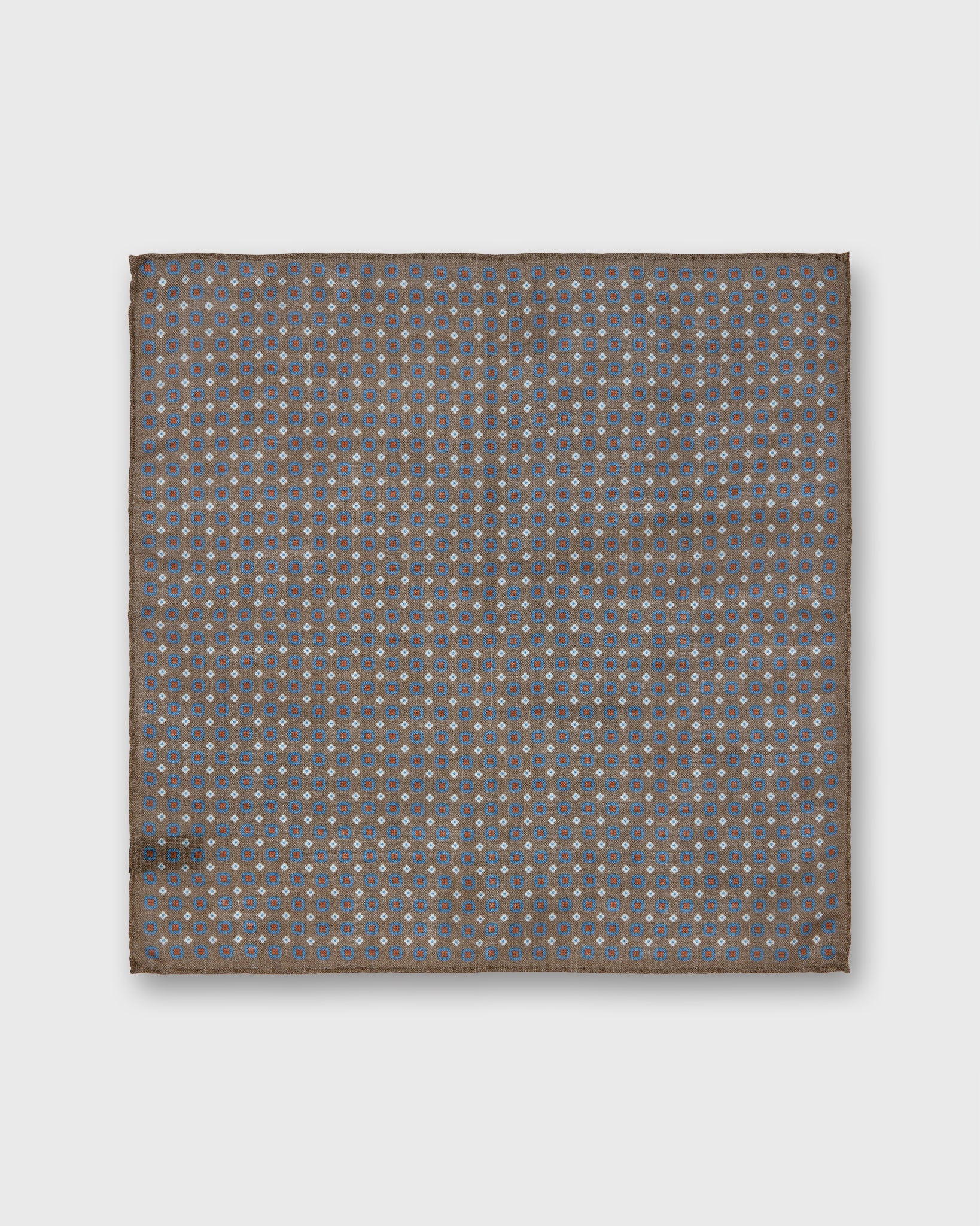 Wool/Silk Pocket Square in Brown/Blue/Orange Foulard