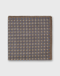 Wool/Silk Pocket Square in Brown/Blue/Orange Foulard