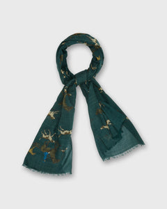 Wool/Cashmere Print Scarf in Green Foxhunt