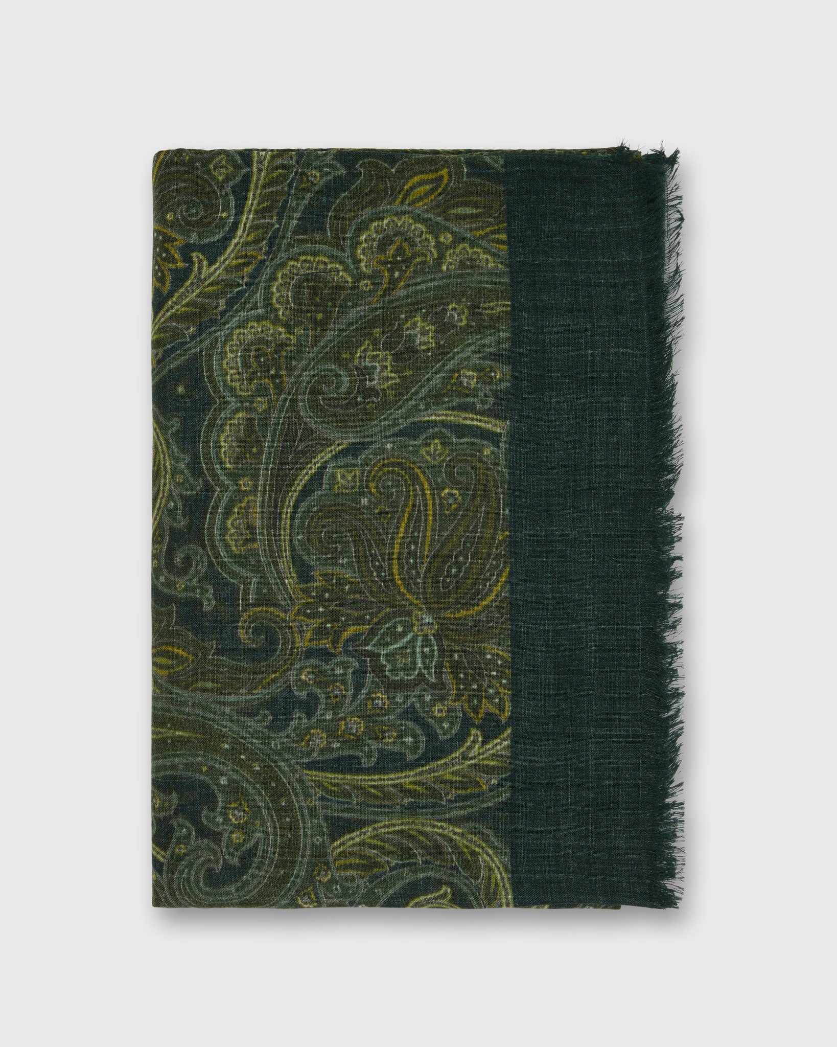 Wool/Cashmere Print Scarf in Midnight/Olive Paisley